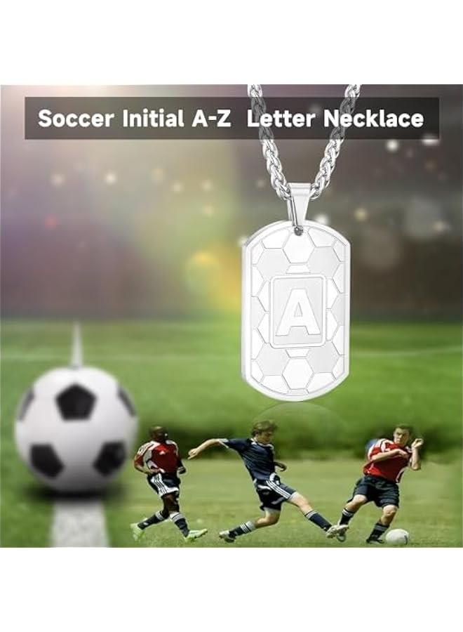 Soccer Initial Necklace for Men Boys Kids Teen Dog Tag Sliver/Black/Gold Letter Pendant Sport Soccer Athletes Jewelry Gifts  Gifts for Kids Boys Men Teens Boyfriend Husband  - Image 4