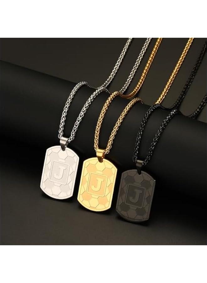 Soccer Initial Necklace for Men Boys Kids Teen Dog Tag Sliver/Black/Gold Letter Pendant Sport Soccer Athletes Jewelry Gifts  Gifts for Kids Boys Men Teens Boyfriend Husband  - Image 5