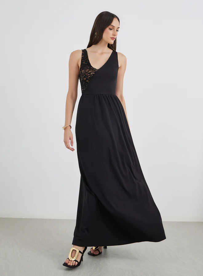 ستايلي Styli Lace Sleeveless A-Line Maxi Dress
