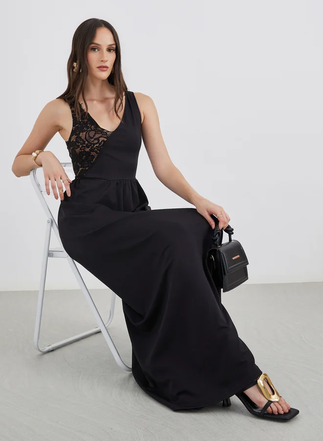 ستايلي Styli Lace Sleeveless A-Line Maxi Dress