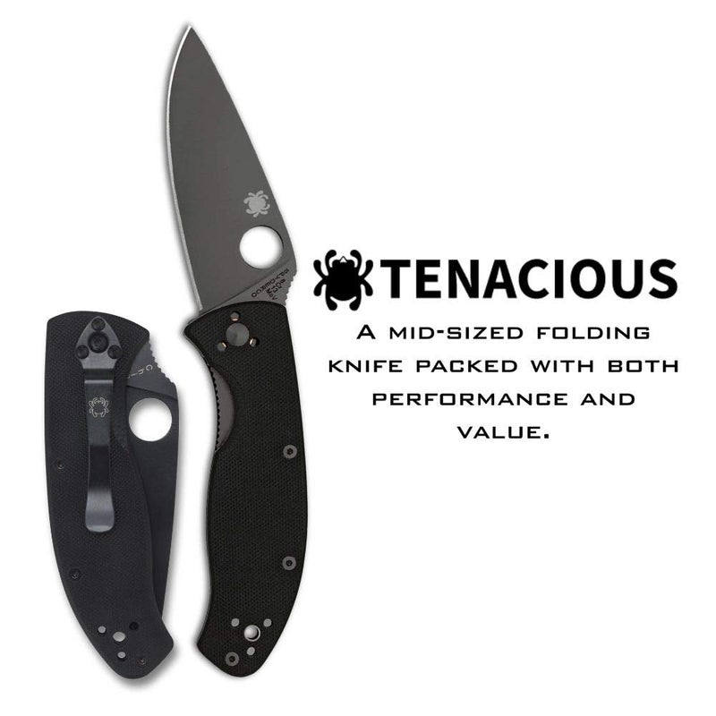 Spyderco Spyderco Tenacious Folding Utility Pocket Knife with 3.39" Black Stainless Steel Blade and Durable G-10 Handle - Everyday Carry - PlainEdge - C122GBBKP - Image 2