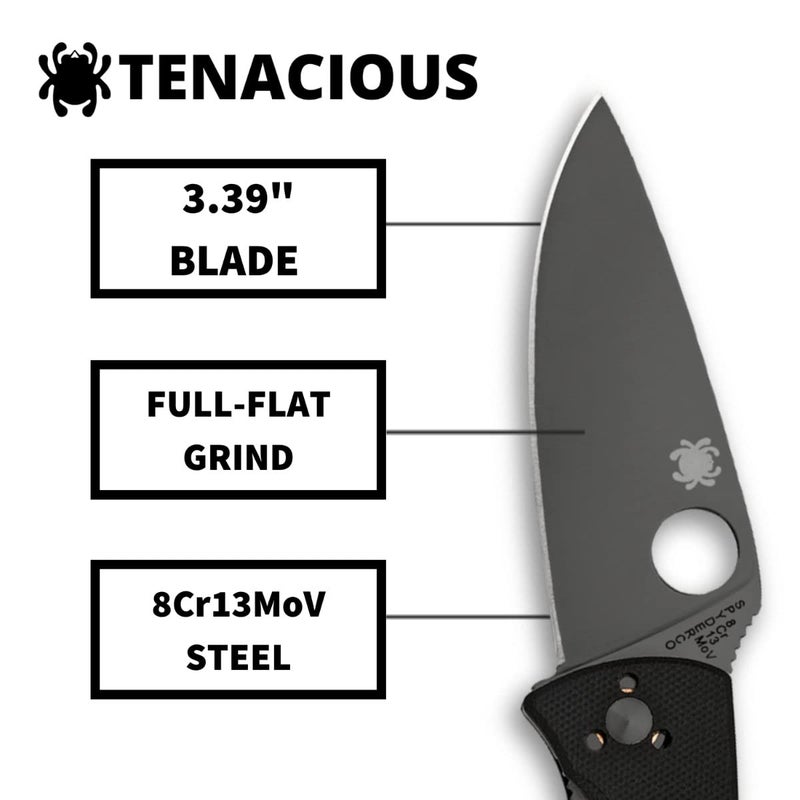Spyderco Spyderco Tenacious Folding Utility Pocket Knife with 3.39" Black Stainless Steel Blade and Durable G-10 Handle - Everyday Carry - PlainEdge - C122GBBKP - Image 3