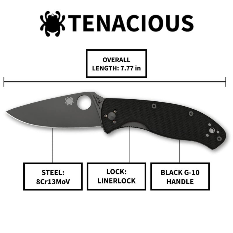 Spyderco Spyderco Tenacious Folding Utility Pocket Knife with 3.39" Black Stainless Steel Blade and Durable G-10 Handle - Everyday Carry - PlainEdge - C122GBBKP - Image 5