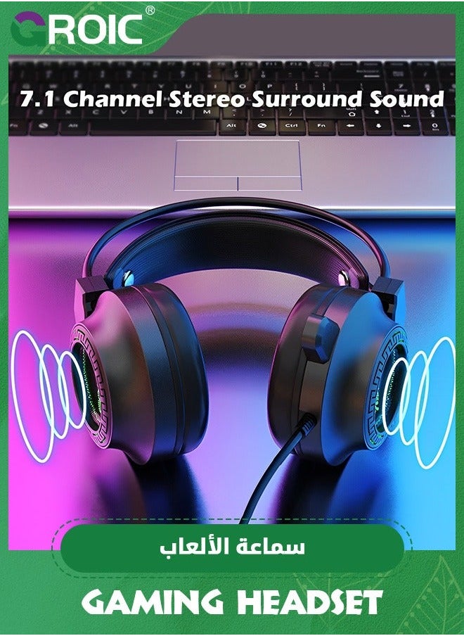 GROIC Gaming Headset with Microphone, Compatible PS4 PS5 Xbox One PC Laptop, Over-Ear Headphones LED RGB Light, Noise Canceling Mic, 7.1 Stereo Surround Sound  - Image 4