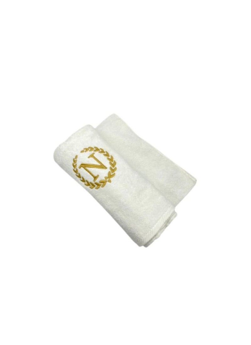 BYFT - Embroidered For You (White) Luxury Monogrammed Towels (Set of 1 Hand & 1 Bath Towel) 100% cotton, Highly Absorbent and Quick dry, Classic Hotel and Spa Quality Bath Linen-600 Gsm (Golden Letter N) - Image 1