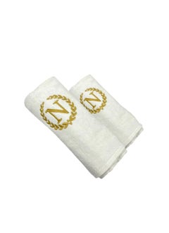 Embroidered For You (White) Luxury Monogrammed Towels (Set of 1 Hand & 1 Bath Towel) 100% cotton, Highly Absorbent and Quick dry, Classic Hotel and Spa Quality Bath Linen-600 Gsm (Golden Letter N)