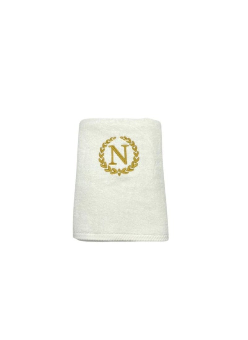 BYFT - Embroidered For You (White) Luxury Monogrammed Towels (Set of 1 Hand & 1 Bath Towel) 100% cotton, Highly Absorbent and Quick dry, Classic Hotel and Spa Quality Bath Linen-600 Gsm (Golden Letter N) - Image 1