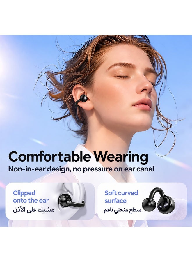 caijin Open Ear Clip-On Bluetooth Earbuds, Wireless Sports Headphones with LED Display Charging Case, 6.0 Bluetooth, Waterproof Running Earphones for Gym & Workout - Black - Image 3