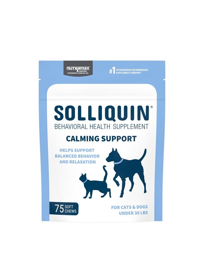 Nutramax Laboratories Nutramax Solliquin Calming Behavioral Health Supplement for Small to Medium Dogs and Cats - With L-Theanine, Magnolia / Phellodendron, and Whey Protein Concentrate, 75 Soft Chews  - Image 1