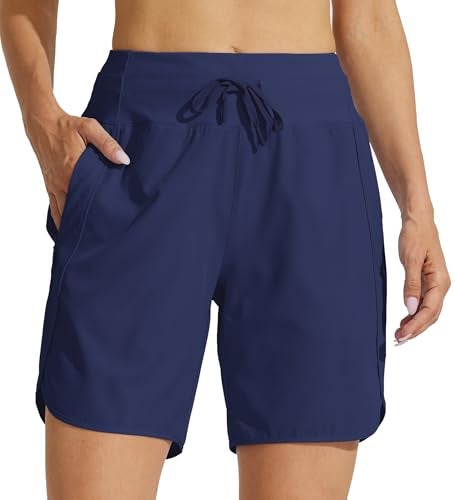 Willit شورتات رياضية نسائية بطول 7" للركض، شورتات طويلة للتمارين والمشي، سريعة الجفاف، عالية الخصر، مع جيب بسحاب، لون أزرق بحري، XXL - Image 3