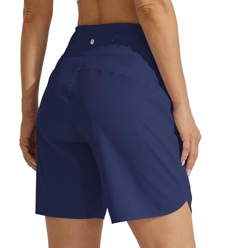 Willit شورتات رياضية نسائية بطول 7" للركض، شورتات طويلة للتمارين والمشي، سريعة الجفاف، عالية الخصر، مع جيب بسحاب، لون أزرق بحري، XXL - Image 2