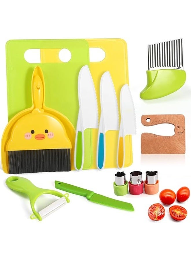 Salufo 14 PC Safe Knife Kid Toddler Kitchen Set for Real Cooking, Toddler Montessori Kitchen Tool Toy for Lillte Girl Boy Age 2-10, Gifts for 2 3 4 5 6 7 8 9 10 Year Old Girl Boy Birthday Christmas - Image 1