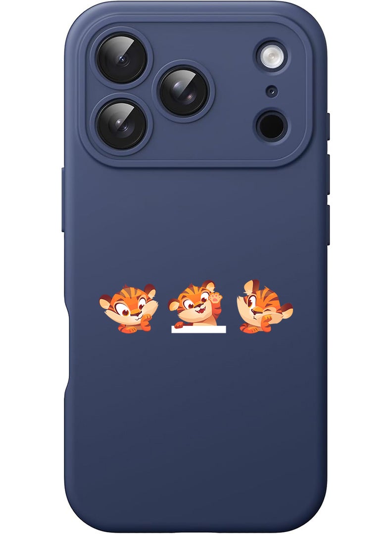 Theodor Protective Slim Fit Case Liquid Silicone Cover with Full Body Protection Anti-Scratch Shockproof Case For Apple iPhone 17 Pro (Blue) Cute tiger expressions - Image 1
