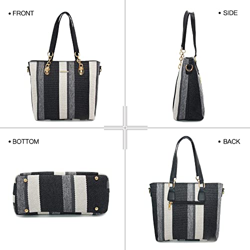 2E-youth Designer Purses And Handbags For Women Satchel Shoulder Bag Tote Bag For Work Clutch Purses (2G-stripe-black) - Image 4