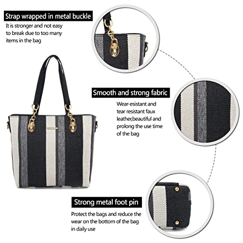 2E-youth Designer Purses And Handbags For Women Satchel Shoulder Bag Tote Bag For Work Clutch Purses (2G-stripe-black) - Image 5