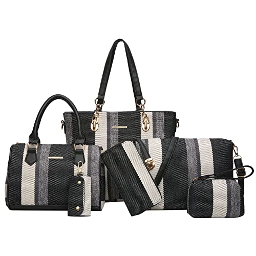 2E-youth Designer Purses And Handbags For Women Satchel Shoulder Bag Tote Bag For Work Clutch Purses (2G-stripe-black) - Image 1