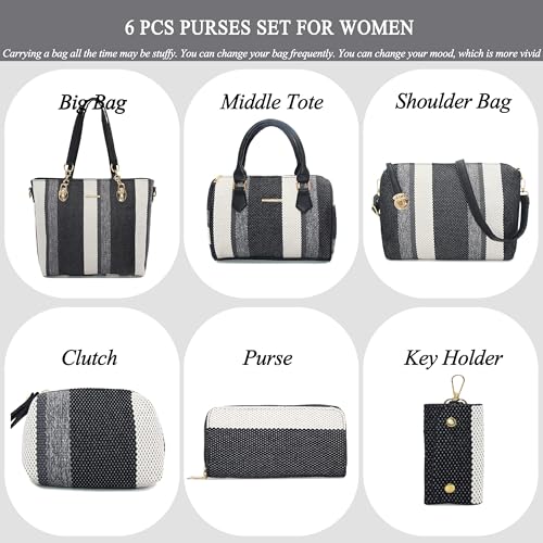 2E-youth Designer Purses And Handbags For Women Satchel Shoulder Bag Tote Bag For Work Clutch Purses (2G-stripe-black) - Image 2