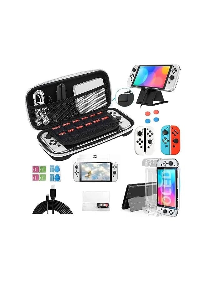 PROMASS 14 in 1 Carry Case for Nintendo Switch Sports, Switch Console Accessories, Portable Travel Carry Case Include Screen Protector & TPU Clear Soft Case & Data Cable & Adjustable Stand, Black - Image 1
