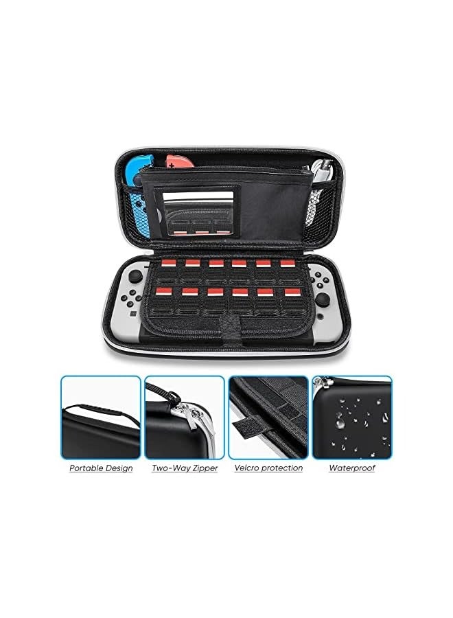 PROMASS 14 in 1 Carry Case for Nintendo Switch Sports, Switch Console Accessories, Portable Travel Carry Case Include Screen Protector & TPU Clear Soft Case & Data Cable & Adjustable Stand, Black - Image 5