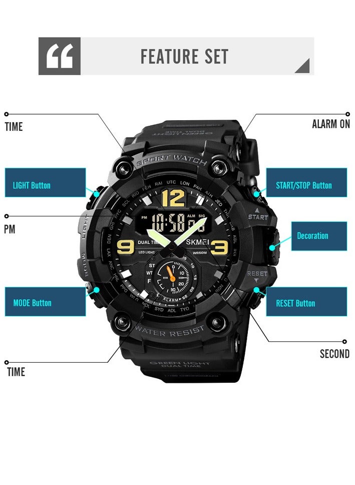 SKMEI Cool Men's Outdoor - Sports Watch - Large Dial Multifunction - Waterproof Digital Watch - Black  - Image 5