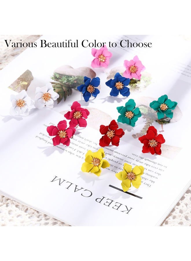Hicarer 7 Pairs Boho Flower Stud Earrings for Women Girls, Flower Shaped Daisy Earrings with Gold Bud, Metal, metal - Image 4
