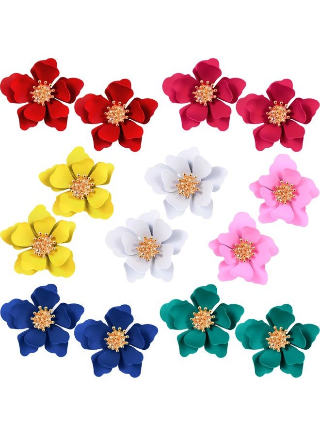 Hicarer 7 Pairs Boho Flower Stud Earrings for Women Girls, Flower Shaped Daisy Earrings with Gold Bud, Metal, metal - Image 1