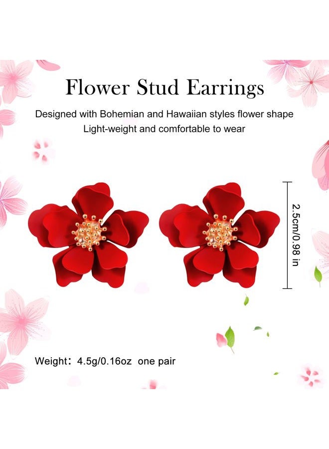 Hicarer 7 Pairs Boho Flower Stud Earrings for Women Girls, Flower Shaped Daisy Earrings with Gold Bud, Metal, metal - Image 2