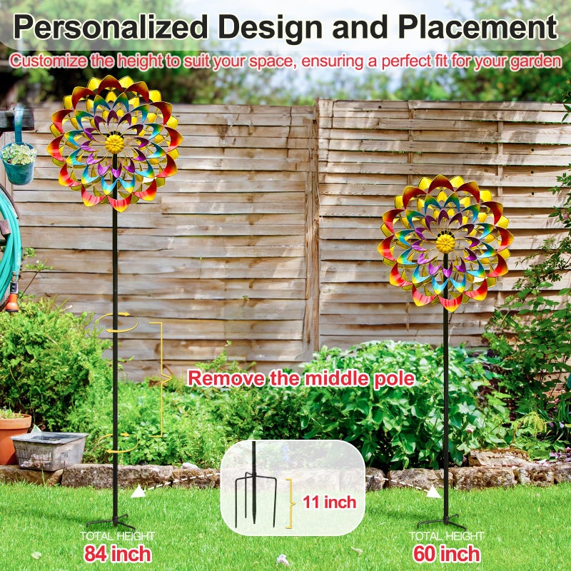 Lariander Garden Wind Spinners Outdoor Large Metal, 84'' Yard Art Wind Sculptures & Spinners, Windmills Gifts for Mother's Day Birthday Lawn Patio Decor(Rainbow) - Image 4