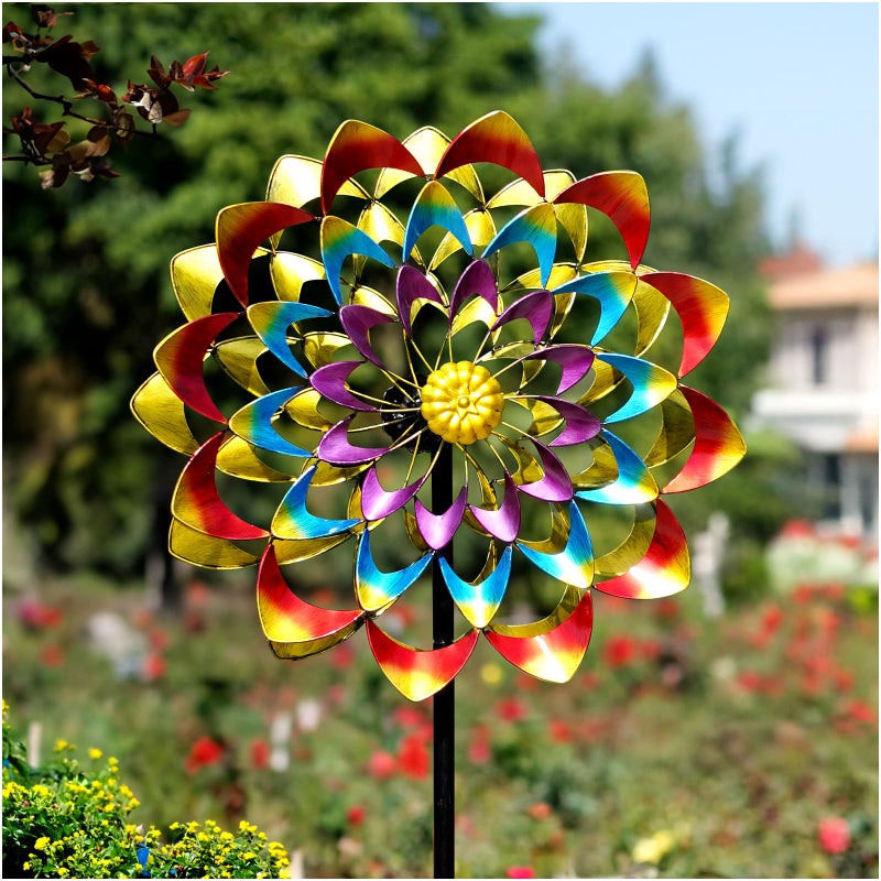 Lariander Garden Wind Spinners Outdoor Large Metal, 84'' Yard Art Wind Sculptures & Spinners, Windmills Gifts for Mother's Day Birthday Lawn Patio Decor(Rainbow) - Image 1