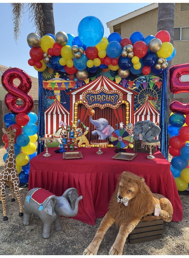 GYA Red Circus Backdrop Amusement Park Tents Stratus Playground Carnival Carousel Kids Boy Girl 1St First One Birthday Party Background Photo Baby Shower 7X5Ft(Width 210Cm X Height 150Cm) - Image 2