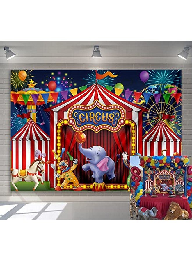 GYA Red Circus Backdrop Amusement Park Tents Stratus Playground Carnival Carousel Kids Boy Girl 1St First One Birthday Party Background Photo Baby Shower 7X5Ft(Width 210Cm X Height 150Cm) - Image 1