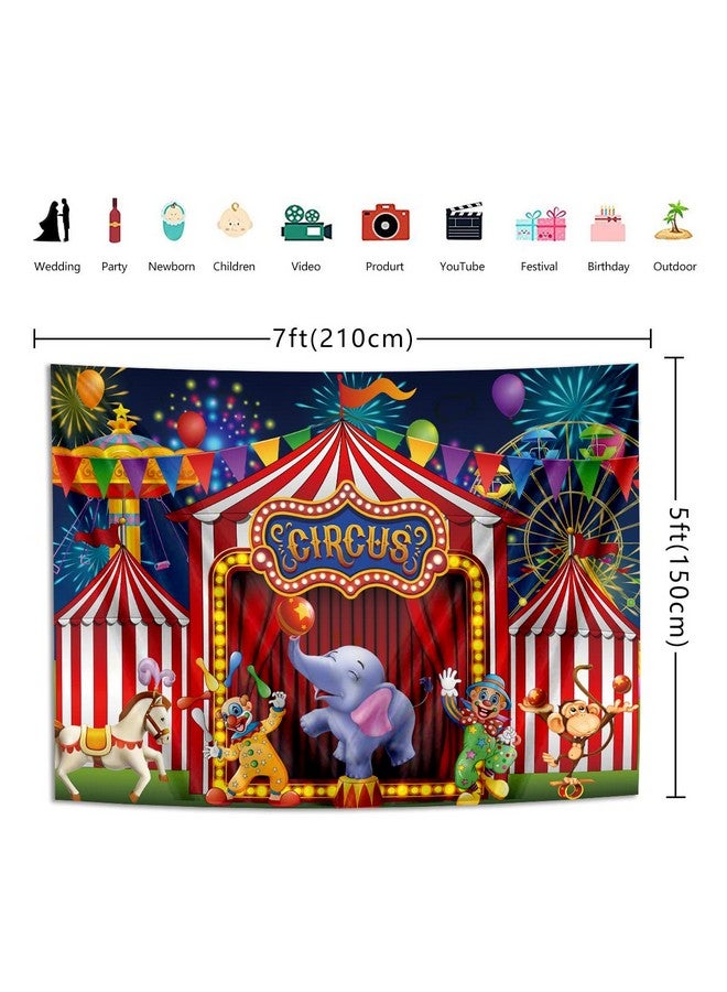 GYA Red Circus Backdrop Amusement Park Tents Stratus Playground Carnival Carousel Kids Boy Girl 1St First One Birthday Party Background Photo Baby Shower 7X5Ft(Width 210Cm X Height 150Cm) - Image 5