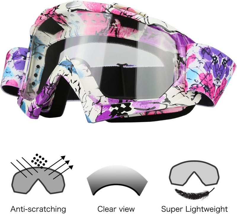 JAMIEWIN Clear Lens Dirt Bike Motorcycle Goggles ATV Racing Motocross Mx Goggle Glasses UV Protection for Men Women Youth Kids (Clear Lens) - Image 3
