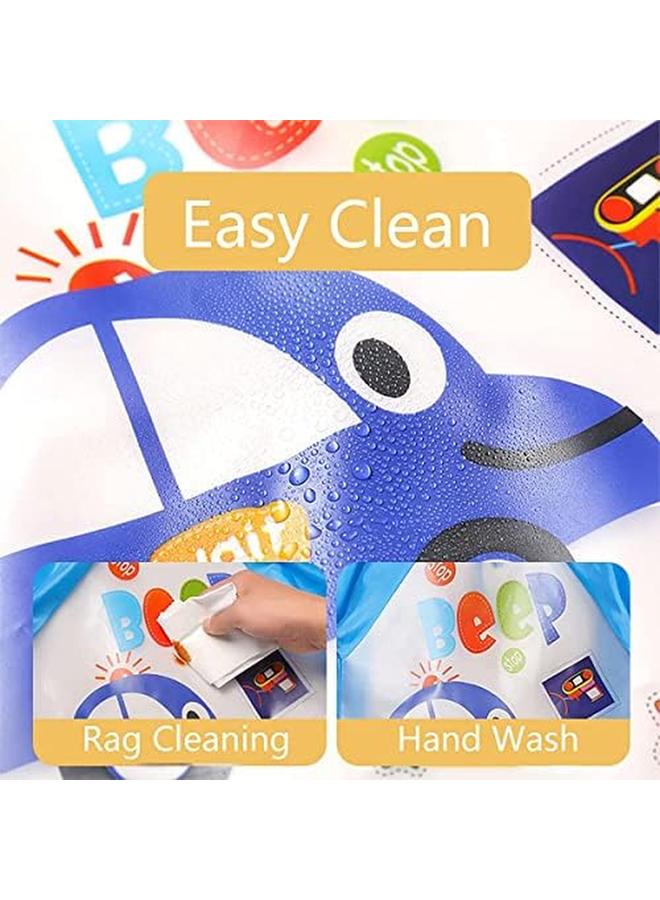 إي سي في في 4 قطع من مرايل الأطفال المقاومة للماء بأكمام طويلة للجنسين، مرايل تغذية للرضع مع نمط كرتوني، مرايل للأطفال الصغار من سن 6 إلى 36 شهرًا، للأطفال الذين يتناولون الطعام واللعب واللعب - Image 2