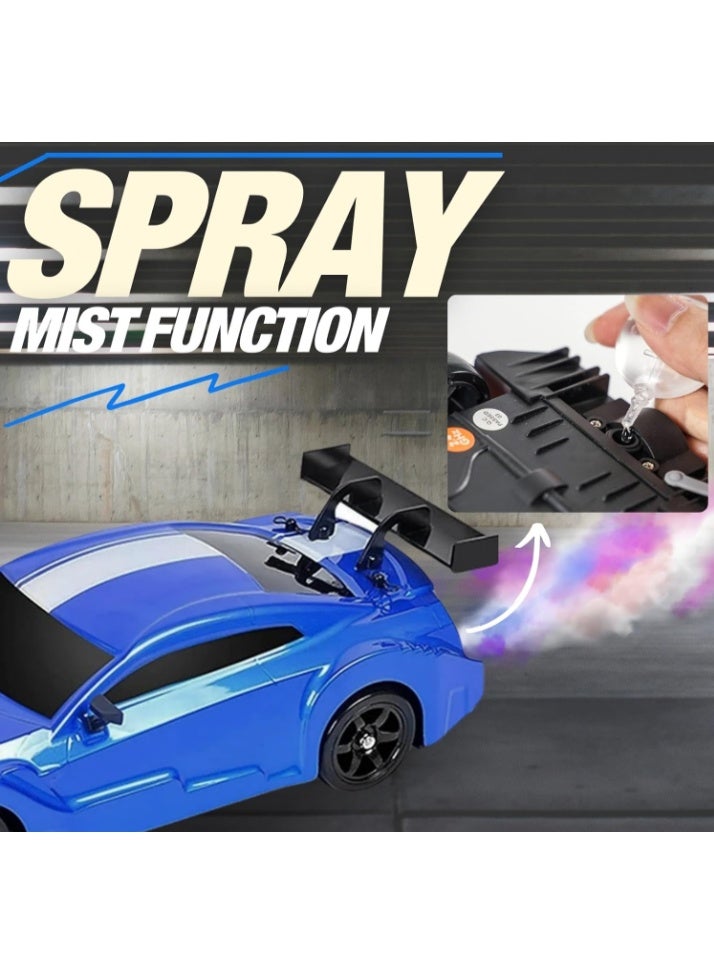 سيارة درفت RC 1/16 2.4GHz 4WD للتحكم عن بُعد، مركبة رياضية للسباقات على الطريق مع أضواء LED، بطاريات وإطارات درفت (أزرق) - Image 3