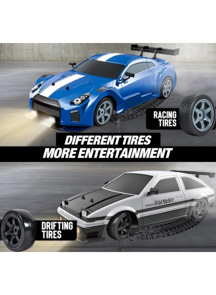 سيارة درفت RC 1/16 2.4GHz 4WD للتحكم عن بُعد، مركبة رياضية للسباقات على الطريق مع أضواء LED، بطاريات وإطارات درفت (أزرق) - Image 4