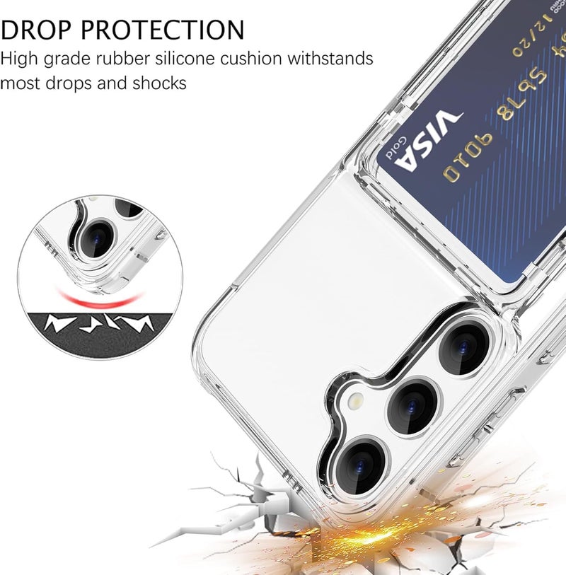 Azonee حافظة محفظة لجهاز Samsung Galaxy S25 - غطاء شفاف مع فتحات لحمل 3-4 بطاقات ائتمان | حماية ضد الصدمات، مقاومة للخدوش، حماية هجينة شديدة التحمل | حافظة هاتف متوافقة مع فتحات البطاقات - Image 5