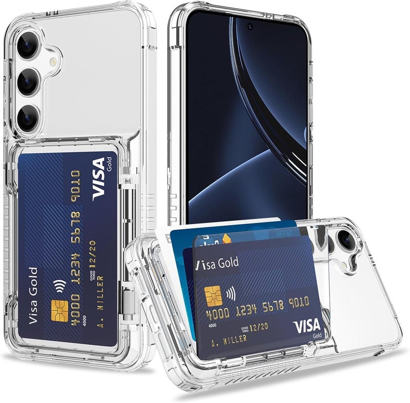 Azonee حافظة محفظة لجهاز Samsung Galaxy S25 - غطاء شفاف مع فتحات لحمل 3-4 بطاقات ائتمان | حماية ضد الصدمات، مقاومة للخدوش، حماية هجينة شديدة التحمل | حافظة هاتف متوافقة مع فتحات البطاقات - Image 1