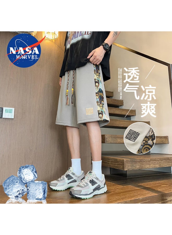 Nasa Marvel Men's Summer Breathable Straight Five-point Shorts Plus Size Youth Chinese Style Casual Sports Pants Black 3XL - Image 3