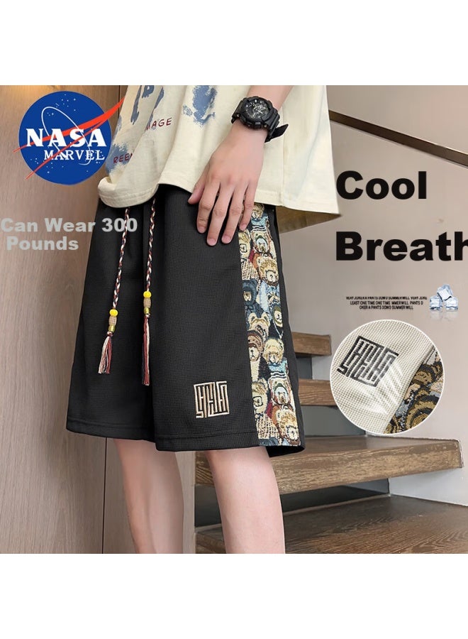 Nasa Marvel Men's Summer Breathable Straight Five-point Shorts Plus Size Youth Chinese Style Casual Sports Pants Black 3XL - Image 1