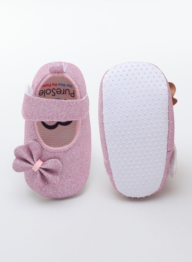 PureSole Stylish Baby Girl Party Booties with Sparkle Finish & Memory Foam - Soft Sole, Comfortable Pre-Walker Shoes for Infants (6-12 Months) Pink - Image 5