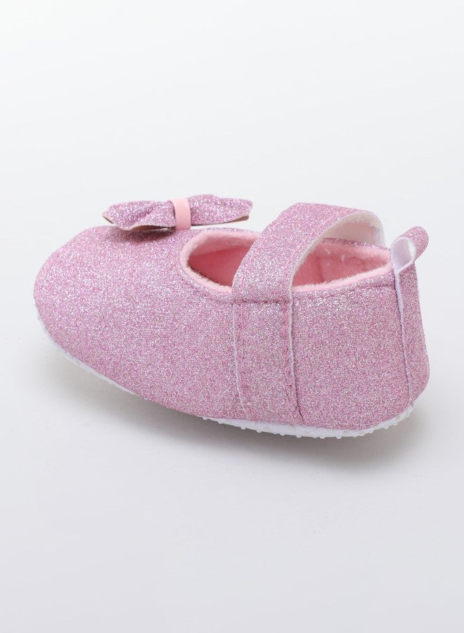 PureSole Stylish Baby Girl Party Booties with Sparkle Finish & Memory Foam - Soft Sole, Comfortable Pre-Walker Shoes for Infants (6-12 Months) Pink - Image 2