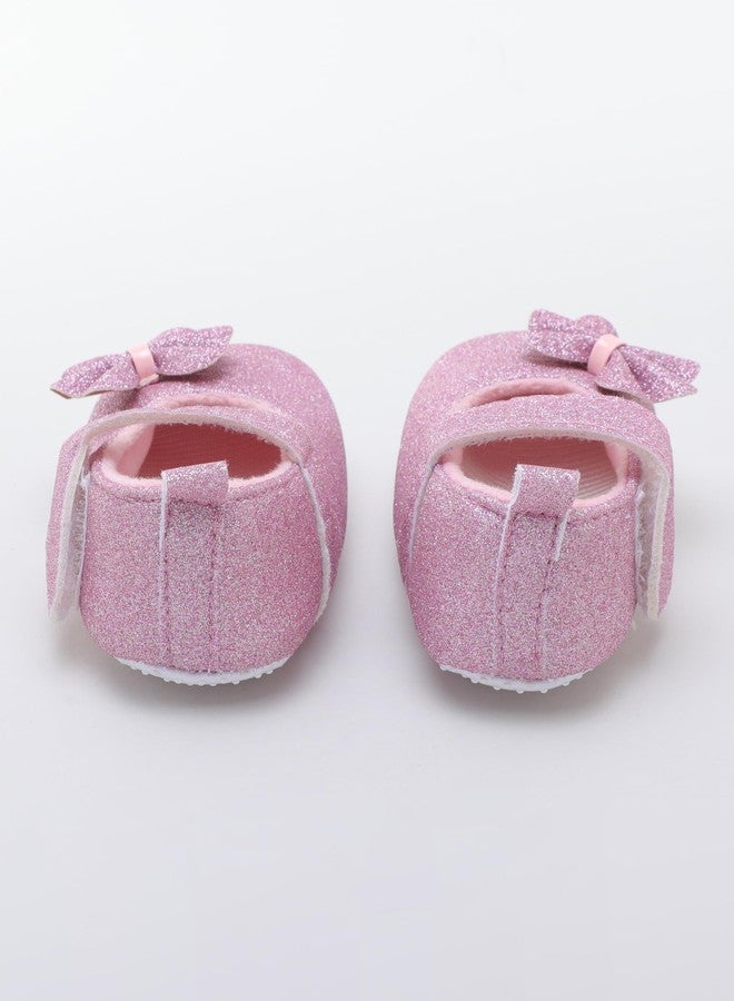 PureSole Stylish Baby Girl Party Booties with Sparkle Finish & Memory Foam - Soft Sole, Comfortable Pre-Walker Shoes for Infants (6-12 Months) Pink - Image 4