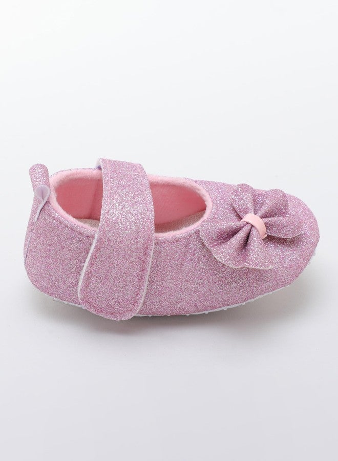PureSole Stylish Baby Girl Party Booties with Sparkle Finish & Memory Foam - Soft Sole, Comfortable Pre-Walker Shoes for Infants (6-12 Months) Pink - Image 3