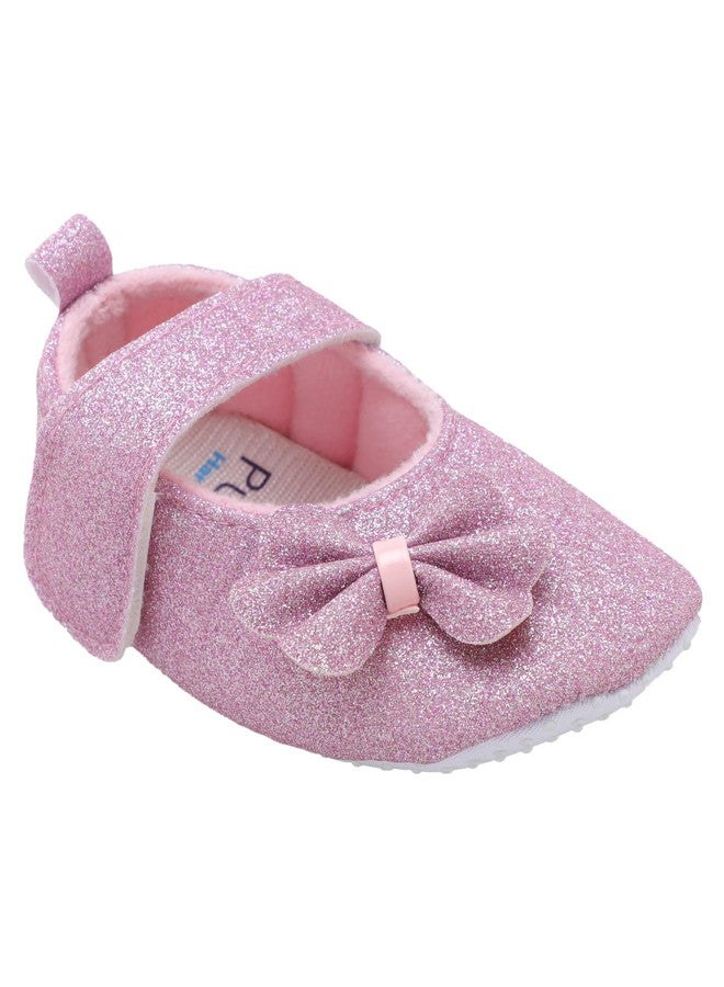PureSole Stylish Baby Girl Party Booties with Sparkle Finish & Memory Foam - Soft Sole, Comfortable Pre-Walker Shoes for Infants (6-12 Months) Pink - Image 1