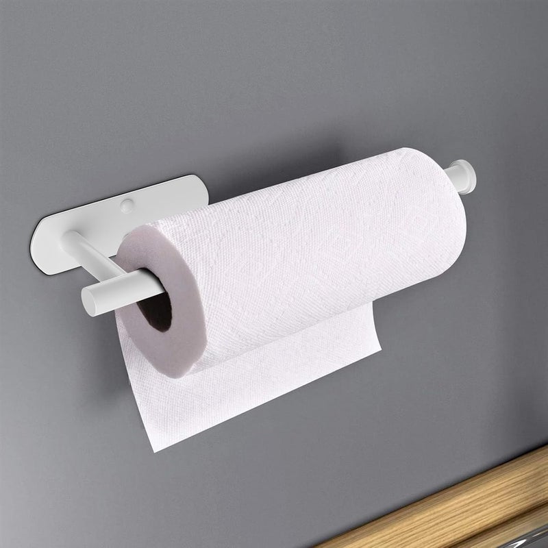 VAEHOLD Self Adhesive Paper Towel Holder Under Cabinet Mount, Wall Mounted Paper Towel Roll Holder for Kitchen, Bathroom, Wall - Stainless Steel (White) - Image 5