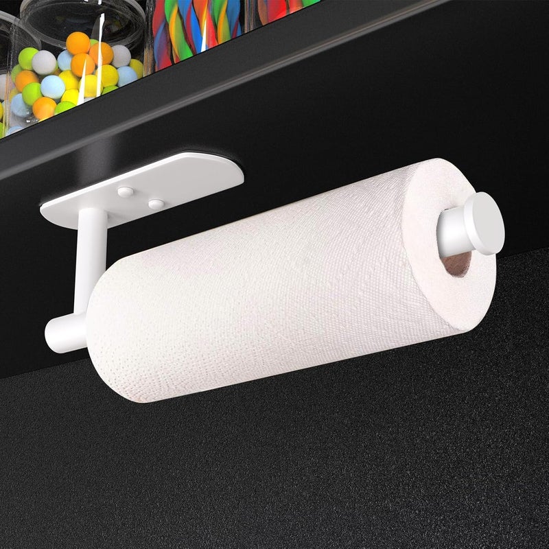VAEHOLD Self Adhesive Paper Towel Holder Under Cabinet Mount, Wall Mounted Paper Towel Roll Holder for Kitchen, Bathroom, Wall - Stainless Steel (White) - Image 2