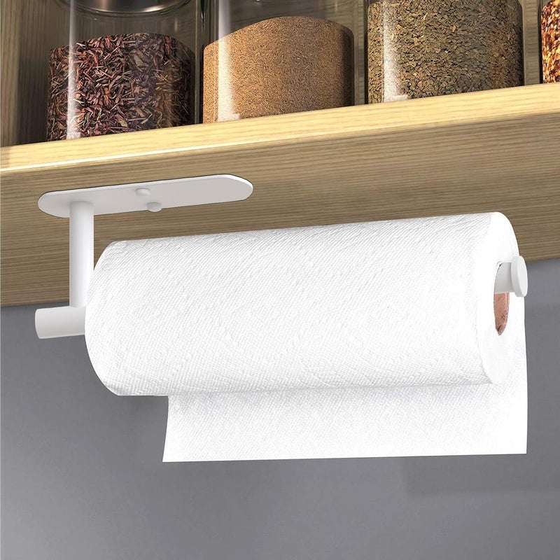 VAEHOLD Self Adhesive Paper Towel Holder Under Cabinet Mount, Wall Mounted Paper Towel Roll Holder for Kitchen, Bathroom, Wall - Stainless Steel (White) - Image 3