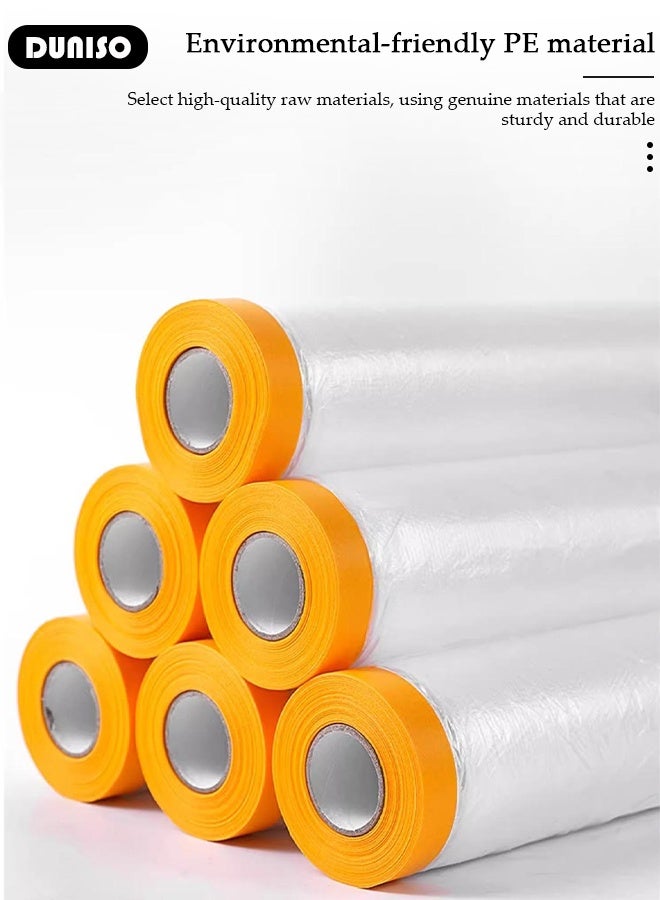 DUNISO 2.7M x 20M Tape and Drape,Environmental  Plastic Drop Cloth Plastic Sheeting with Masking Tape,Waterproof Dust-Proof Protective Masking Film,Prevent Dust Paint Cover for Car,Furniture,Carpet,Floor,Bed - Image 3