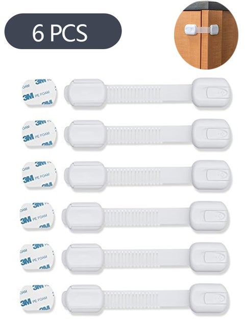 Baby Proofing Cabinet Lock With 6 Extra 3M Adhesives And Adjustable Strap Latches For Cabinets, Drawers, Cupboard, Fridge, Door, Window, White